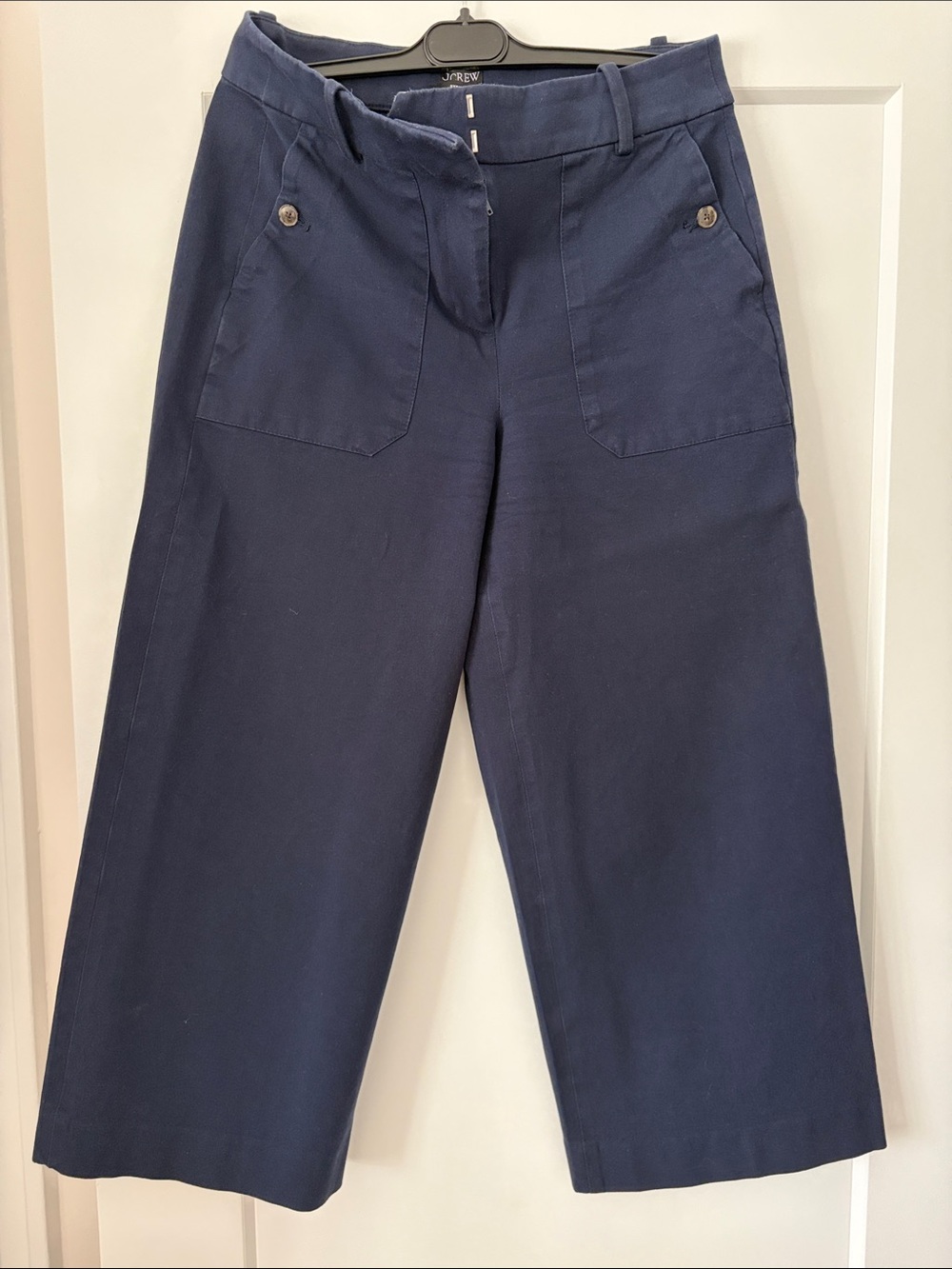 J. Crew Navy Wide-Leg Cropped Pants “Sydney” with Front Patch Pockets